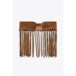 ZARA LEATHER FRINGED CUMMERBUND BELT